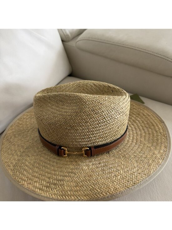 NWT GUCCI Hat Straw Fedora Sz S 100% Authentic main image 8
